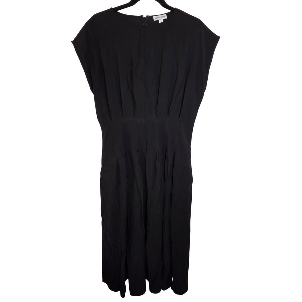 Nordstrom Black Midi Dress Cap Sleeve Pleated Waist Cocktail Career